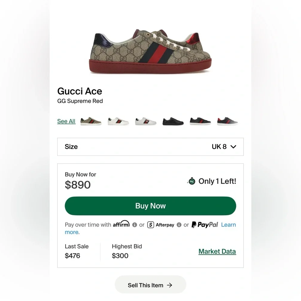 GUCCI ACE GG SUPREME RED SNEAKER | SIZE 8G 9US | 429445 - Picture 13 of 13